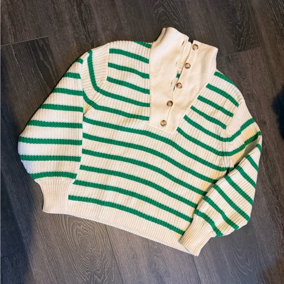 Sezane Green and White Striped Sweater - Picture 4 of 12